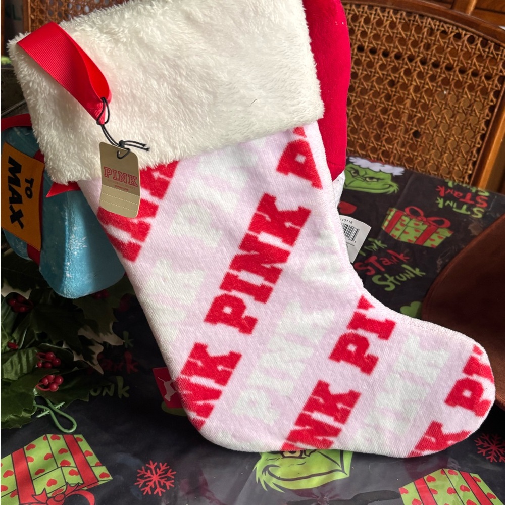 PINK Victoria's Secret Festive Stocking with Red and White Accents